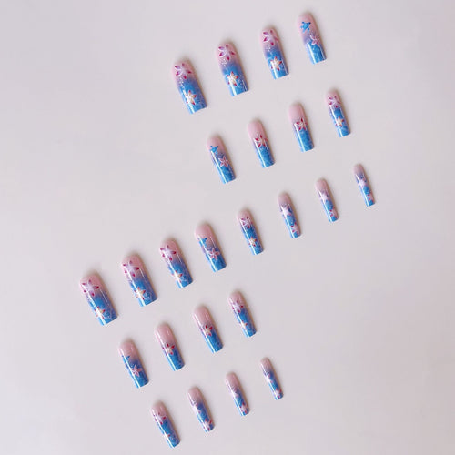 Artificial nail tips with tropical flower pattern and maritime turtle decoration Bowlift