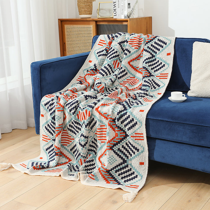 Women's Patterned Snuggle Blanket with Fringe and Geometric Design Bowlift