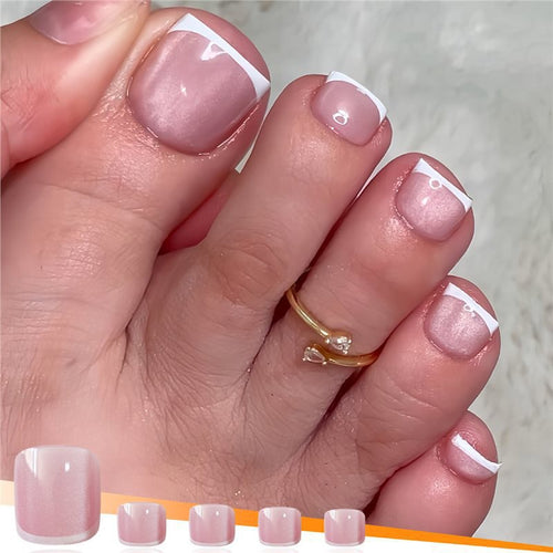 Glossy French Tip Gel Toe Nail Enhancements Bowlift