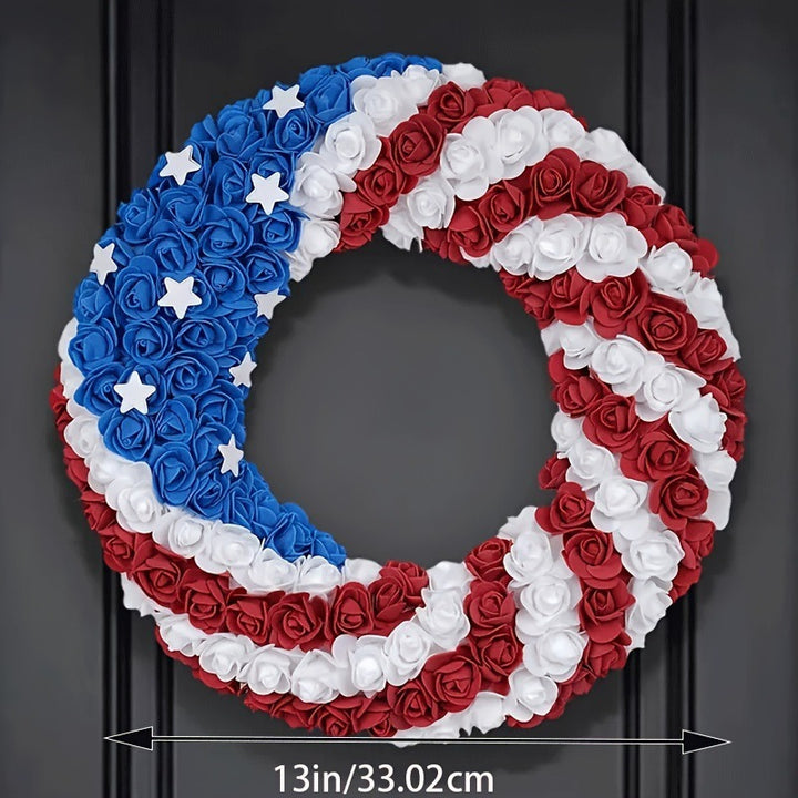 Unisex nan festive door and wall wreath made of foam roses and wrapped textile ribbon Bowlift