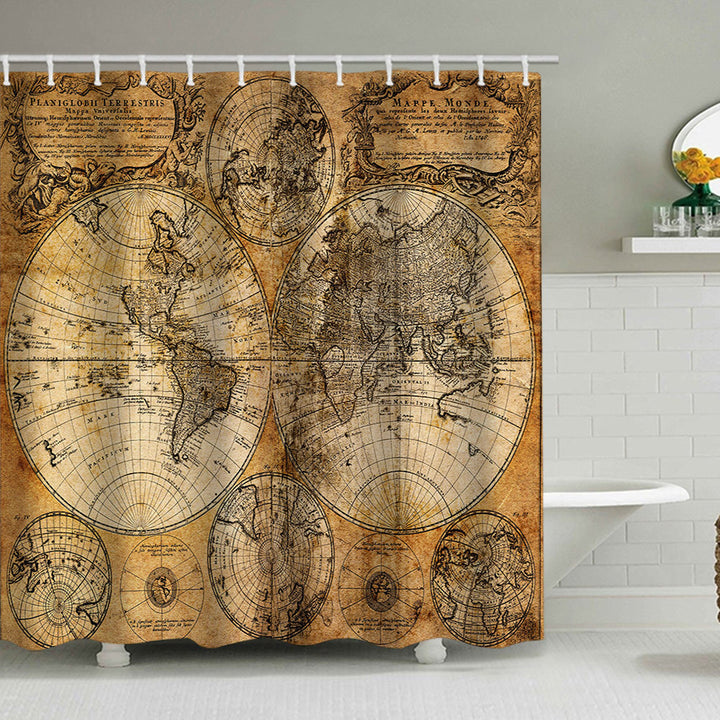 Vintage World Map Shower Curtain Bowlift