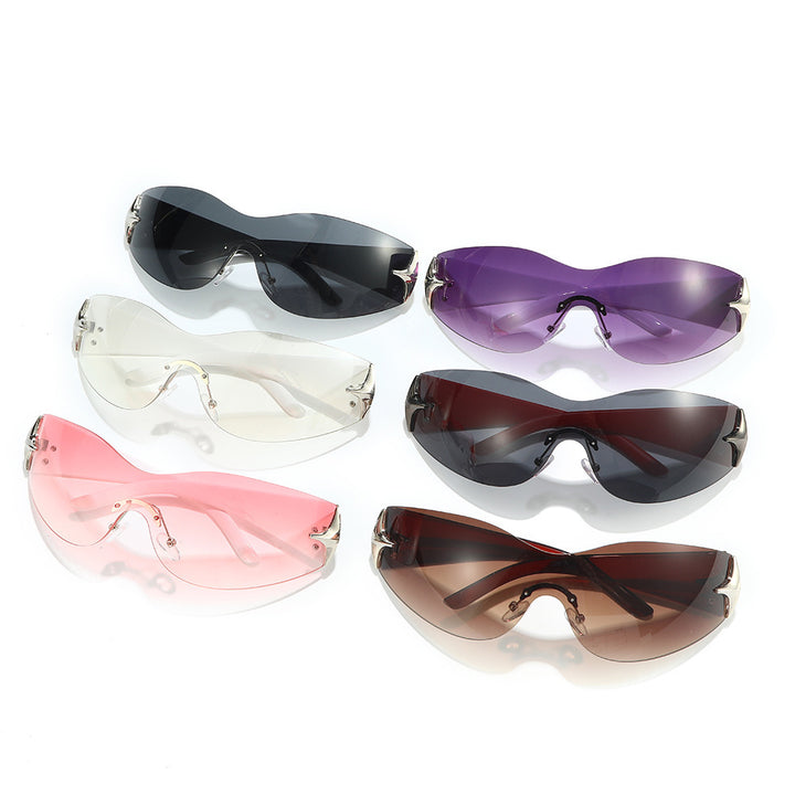 Futuristic Shield Sunglasses with Metallic Accents Bowlift