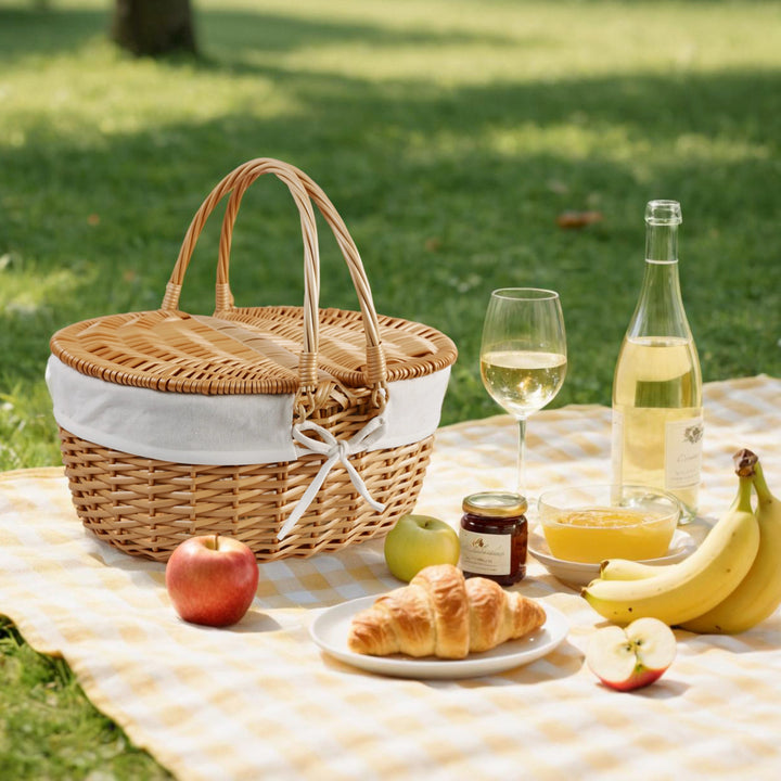 Women’s basket with decorative gingham fabric trim and sturdy handles Bowlift