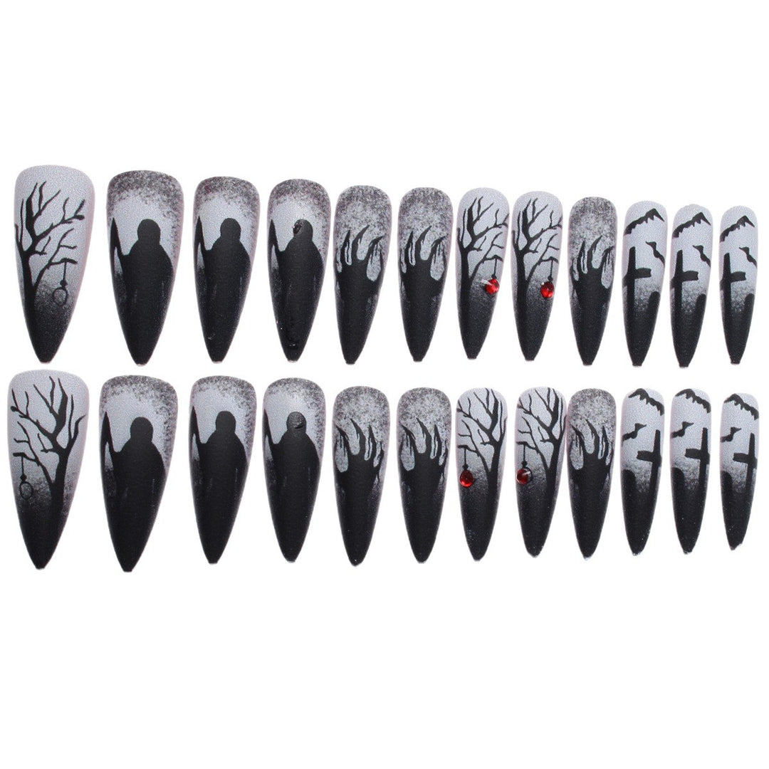 Creative press-on nails with a dark Halloween design Bowlift