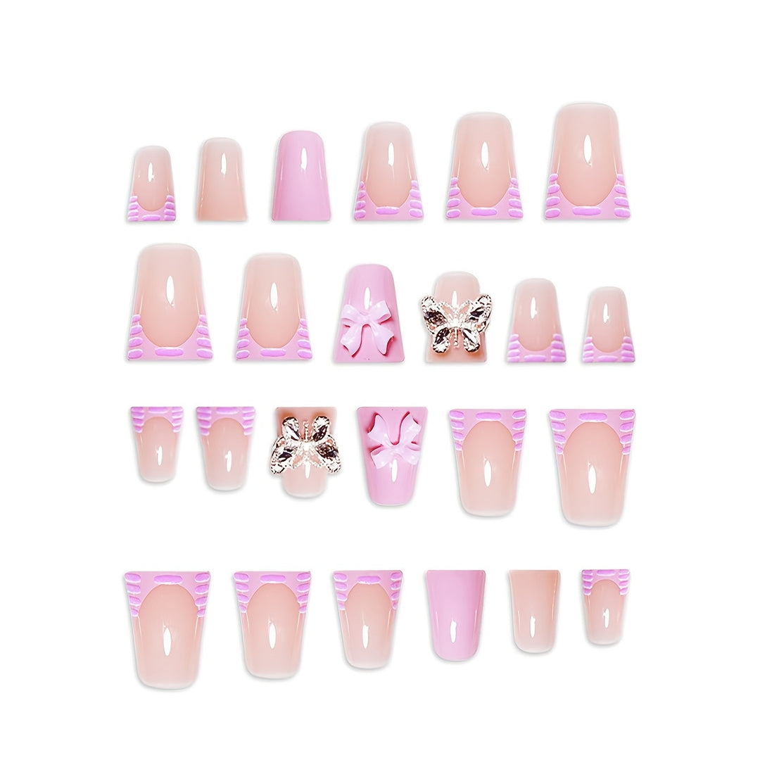 Decorative Press-On Nail Art Set with Butterfly and Bow Accents Bowlift