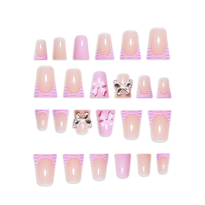 Decorative Press-On Nail Art Set with Butterfly and Bow Accents Bowlift