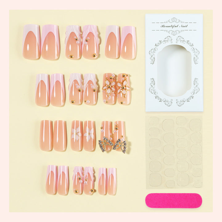 Decorative Press-On Nail Art Set with Crystal Accents Bowlift