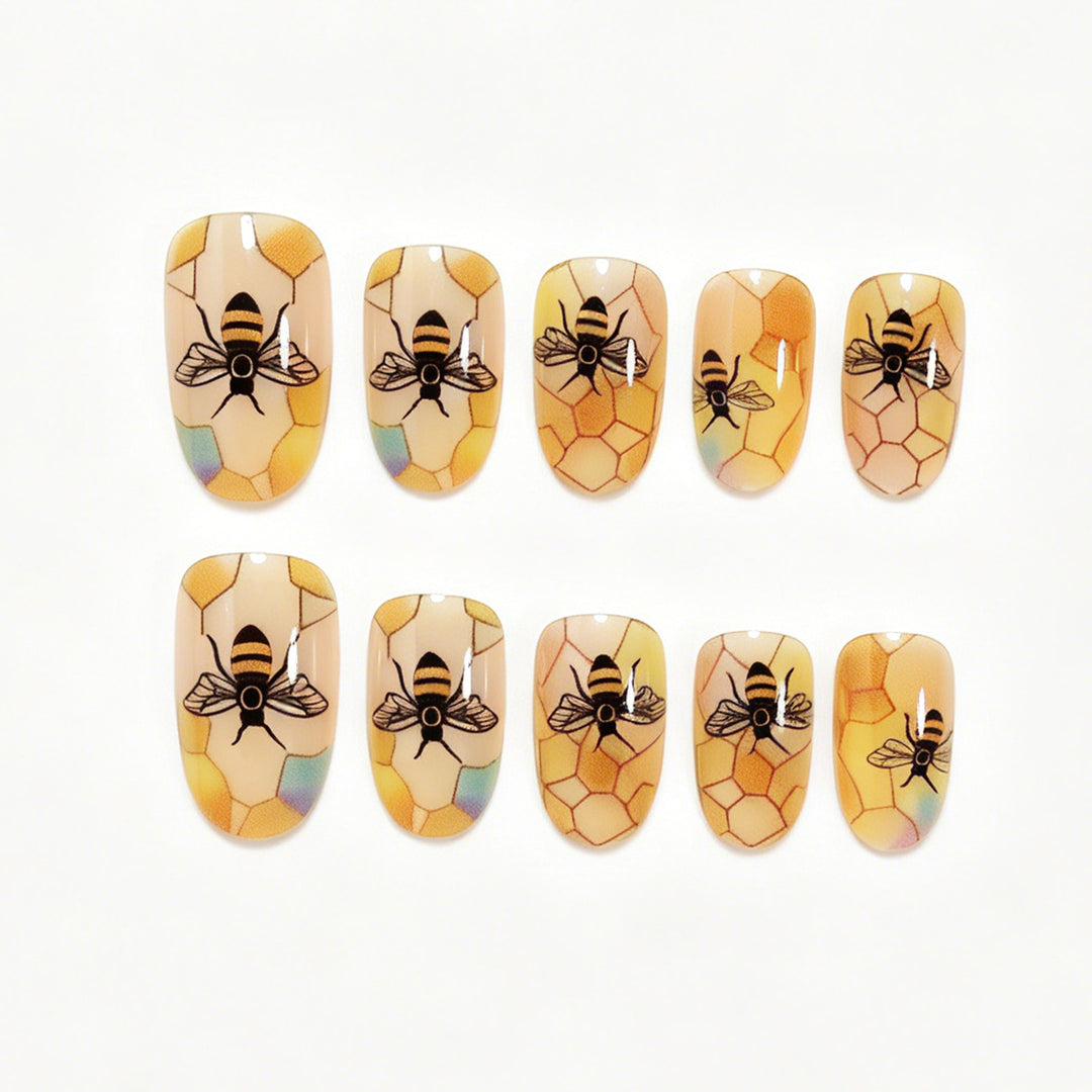Artistic Bee-Themed Press-On Nail Art Set Bowlift