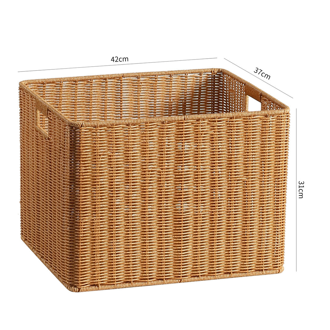Handwoven Rectangular Storage Basket with Cut-Out Handles Bowlift
