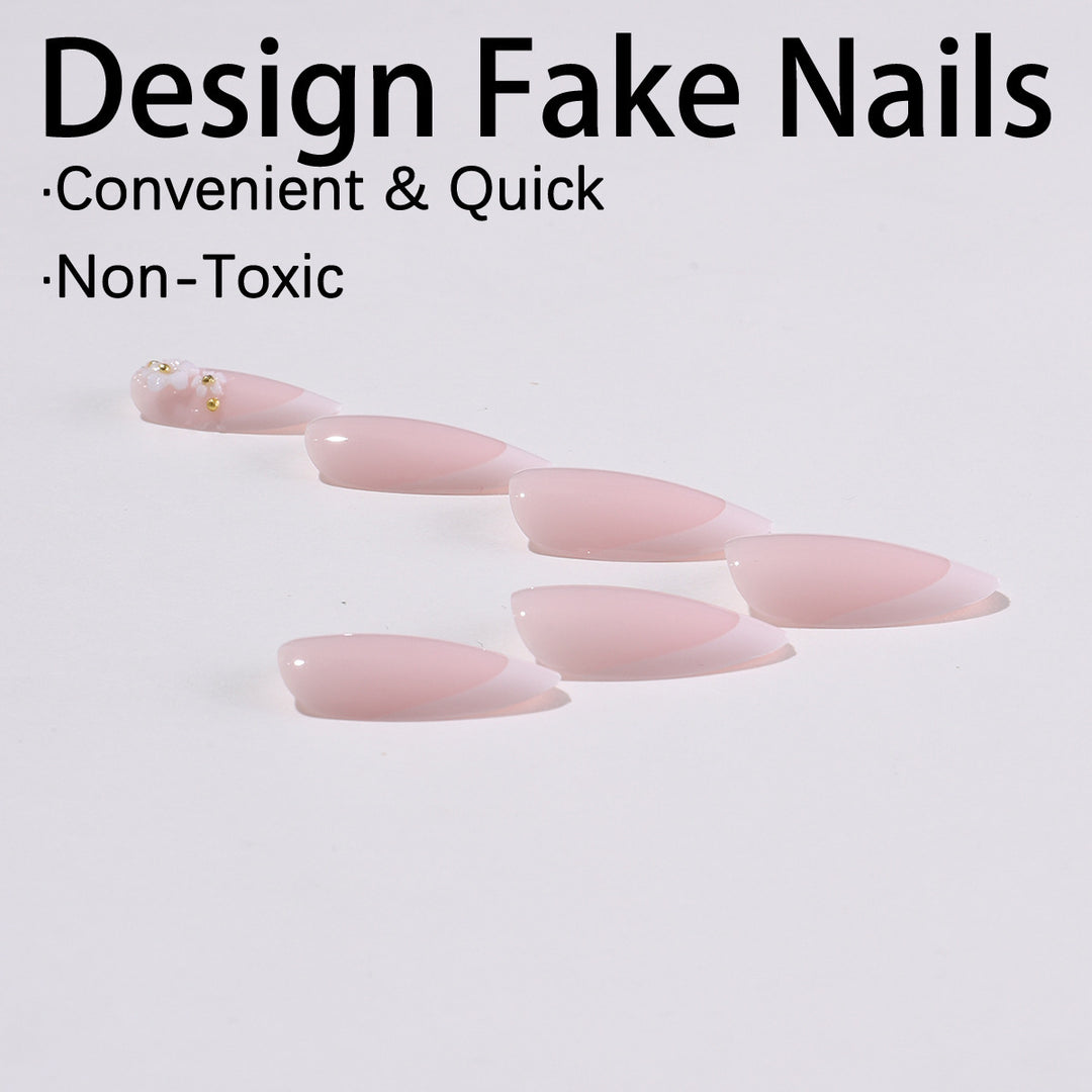 Artificial nail set with elegant floral accents and glitter Bowlift