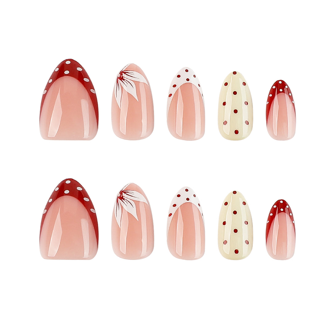 Artistic nail design with unique dots and floral embellishments Bowlift