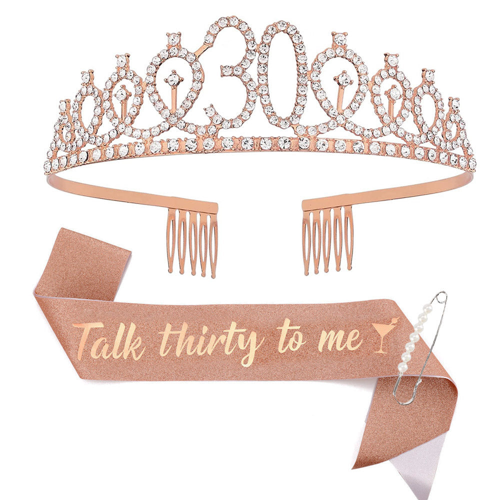 Women Crystal-Embellished Birthday Crown with Personalized Sash Bowlift