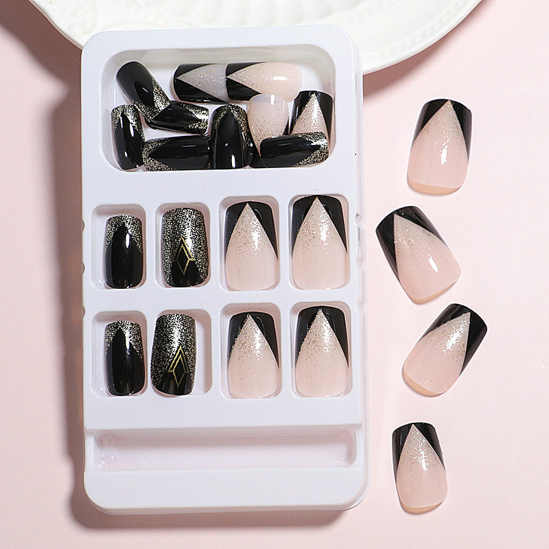 Elegant Press-On Nail Art Set with Geometric Design Bowlift