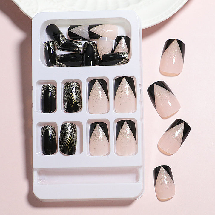 Elegant Press-On Nail Art Set with Geometric Design Bowlift