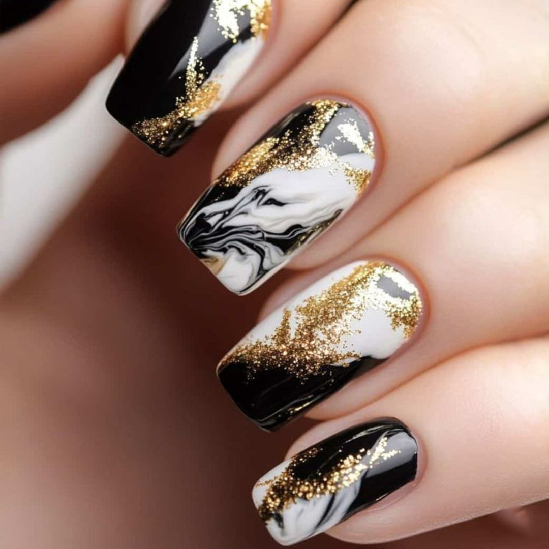 Elegant Marble-Effect Nail Art Extensions Bowlift