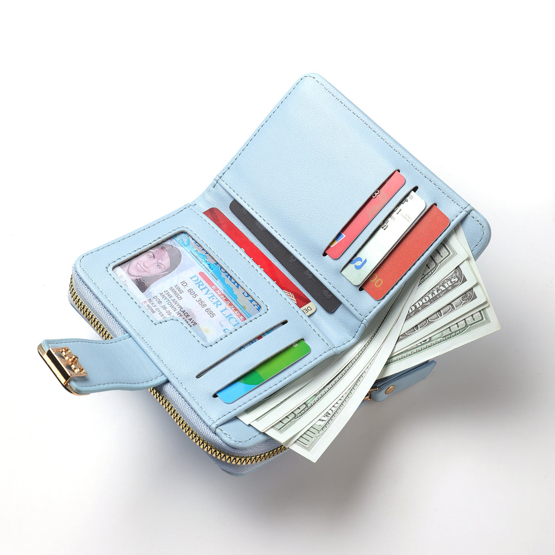 Compact Zip-Around Faux Leather Long Wallet with Butterfly Clasp Bowlift