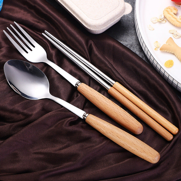Portable Eco-Friendly Travel Cutlery Set with Wooden Handles Bowlift