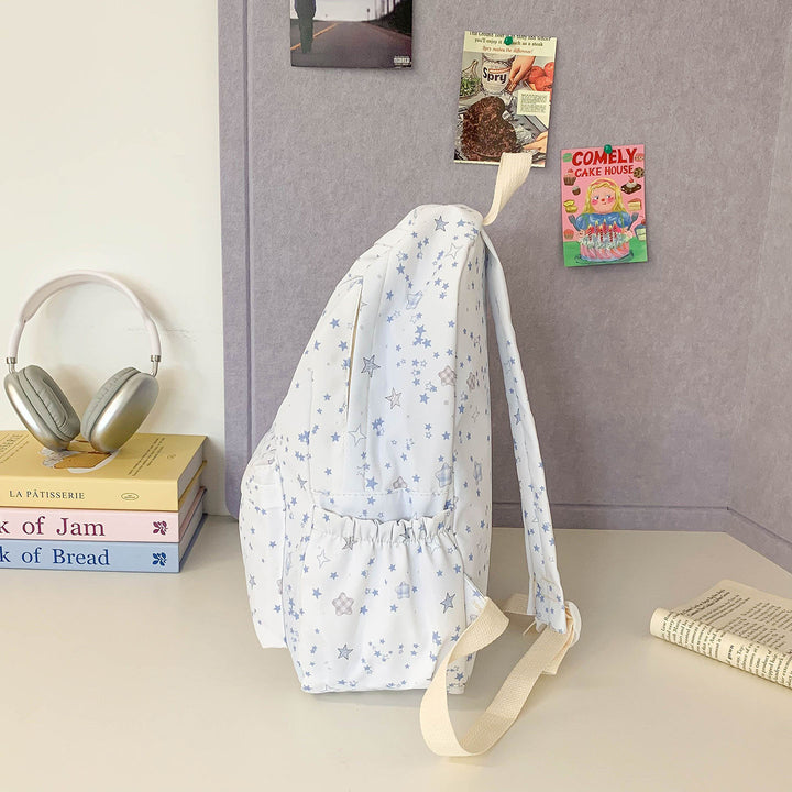 Star-Patterned Canvas Backpack Bowlift