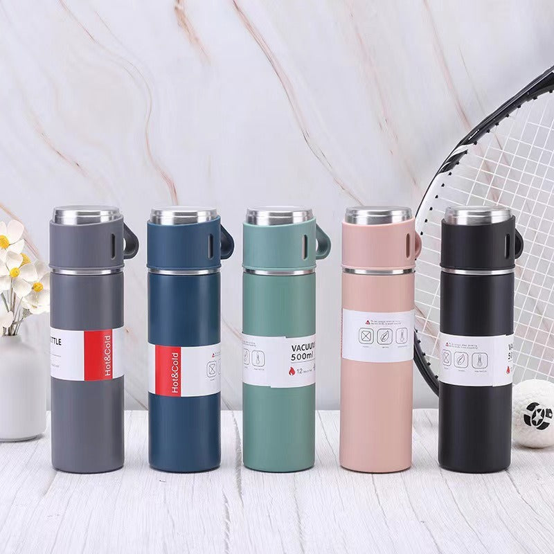 Women’s stainless steel vacuum flask with two accompanying cups Bowlift