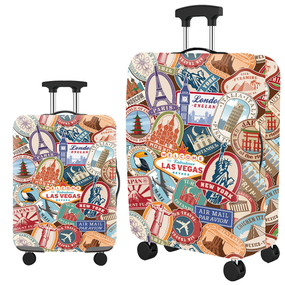 Vintage Travel-Themed Hard Shell Suitcase Bowlift