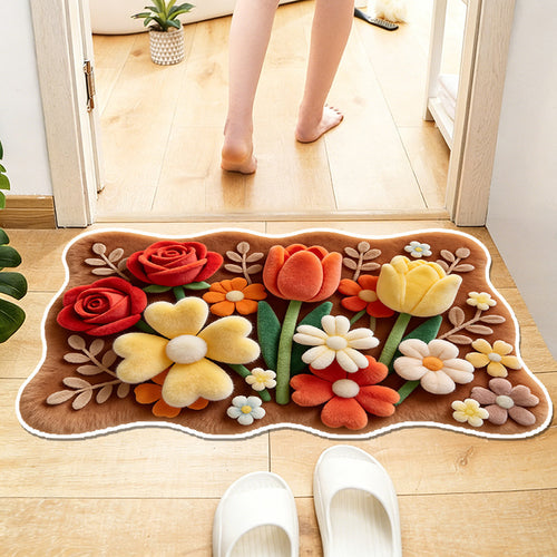 Plush Floral Pattern Bath Mat