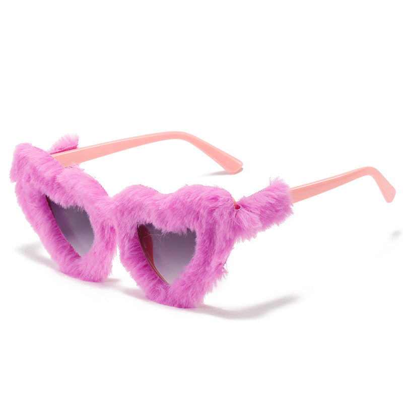 Heart-Shaped Faux Fur Frame Sunglasses Bowlift