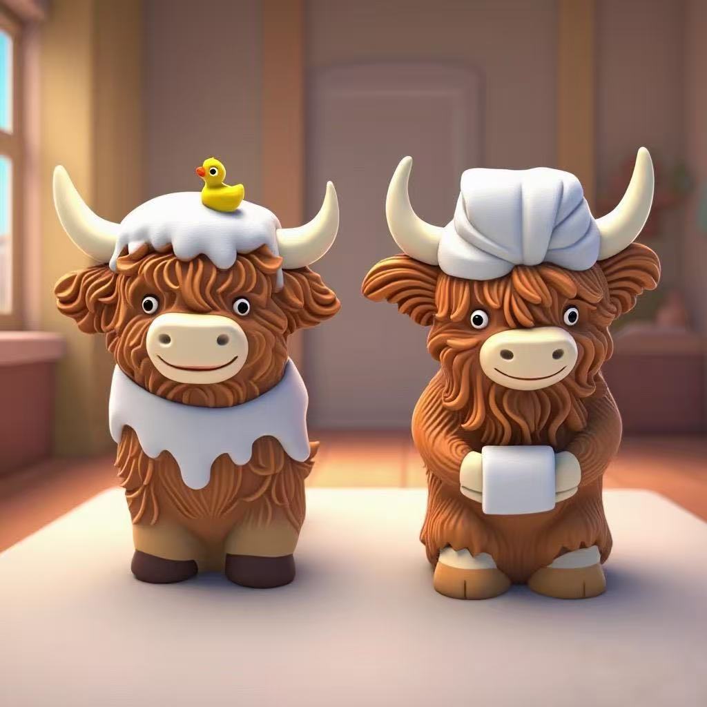 Funny Highland Cattle Figurine Bowlift