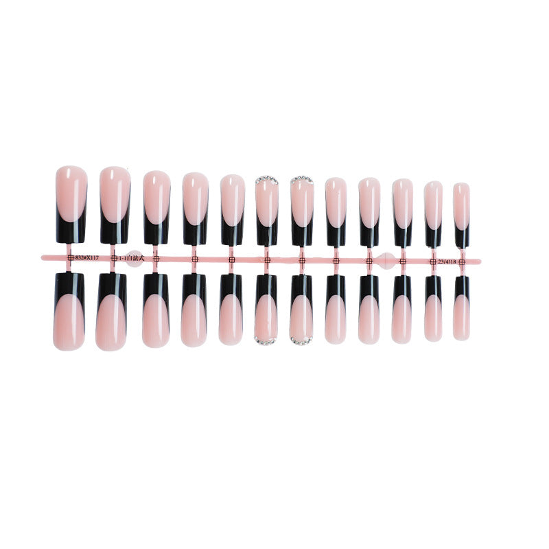 Glossy Press-On Nail Set with Stylish French Tip Design Bowlift
