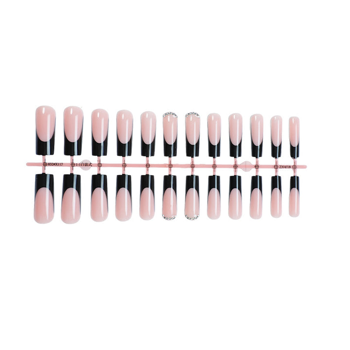 Glossy Press-On Nail Set with Stylish French Tip Design Bowlift