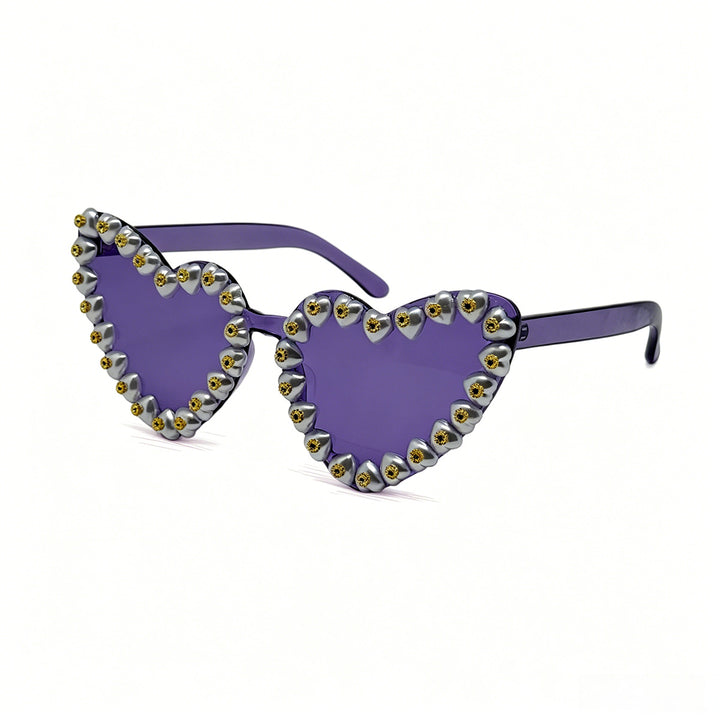 Women Heart-Shaped Sunglasses with Extravagant Jewelry Details Bowlift