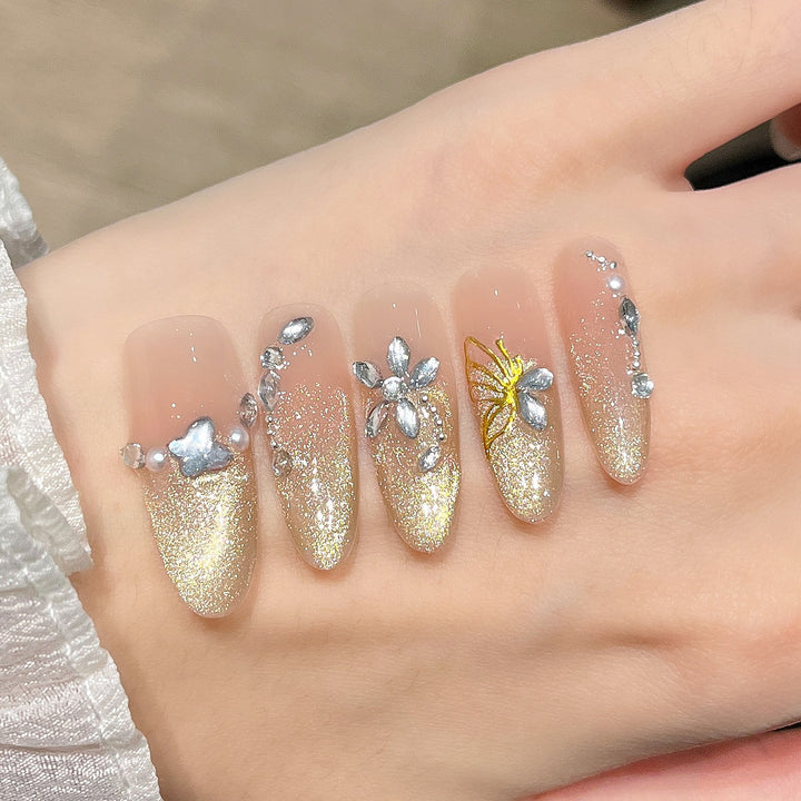 Artistic Glittery Nail Extensions Bowlift