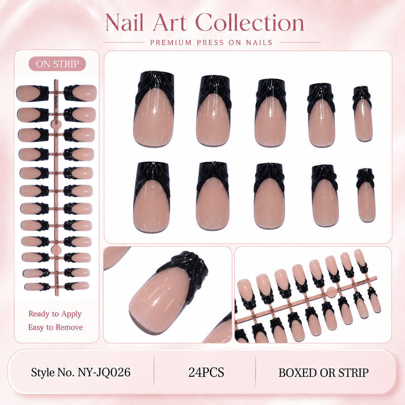 Premium Artificial Nails with Elegant Ribbons Bowlift