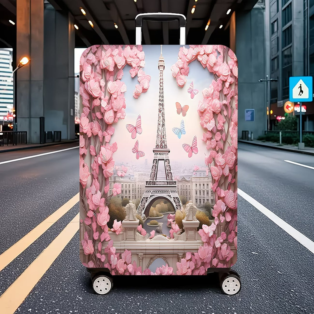 Unisex nan elastic suitcase cover with three-dimensional flower and butterfly design for trolley with zipper and slip-resistant interior fastening Bowlift