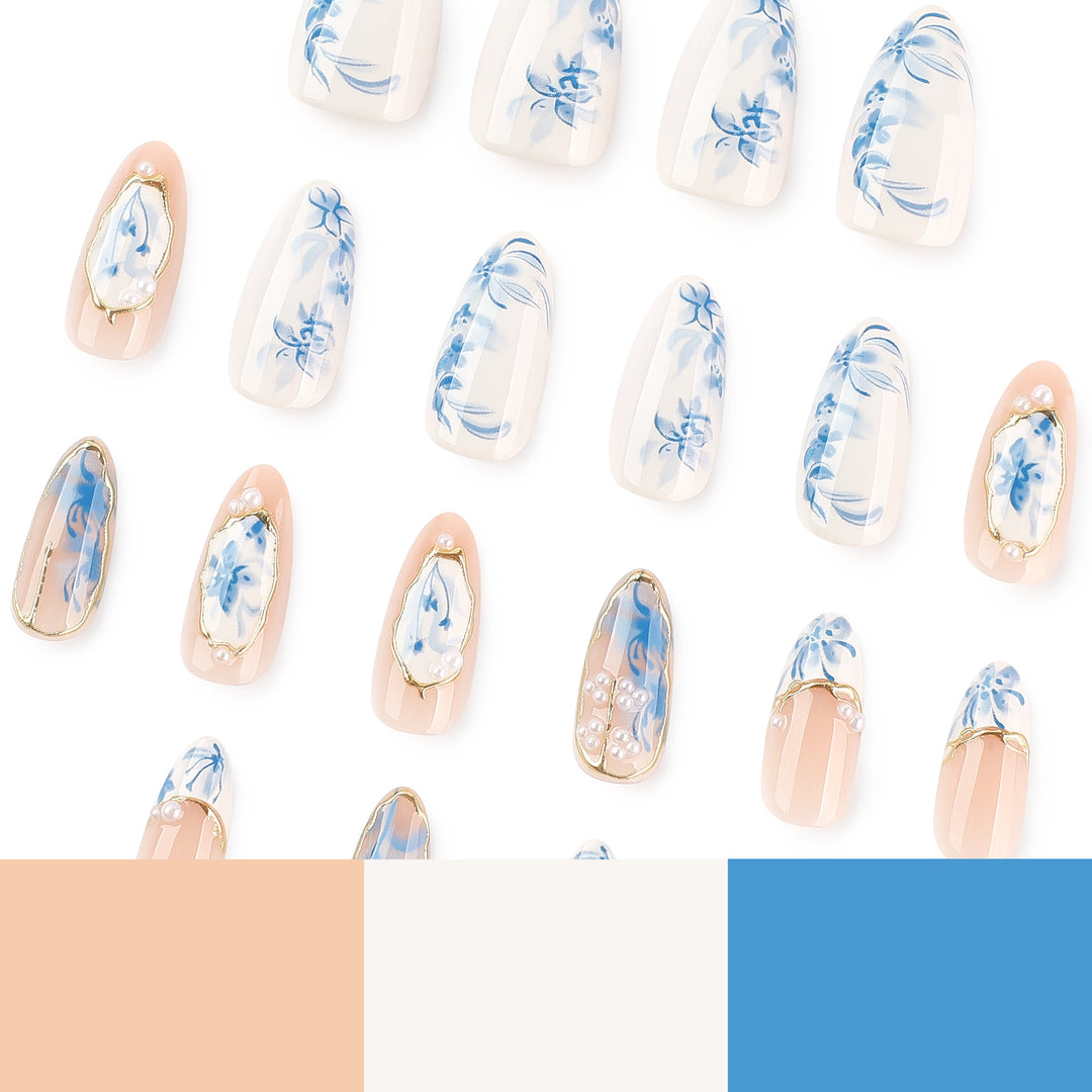Elegant Artificial Nail Design with Floral Pattern Bowlift
