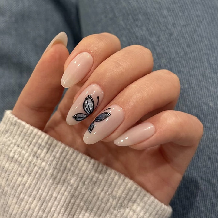 Artful nail extensions with delicate butterfly design Bowlift