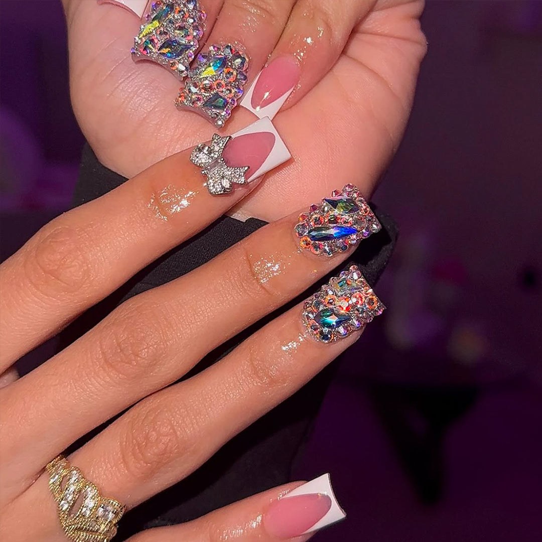 Elegant Gel Nails with Glitter Stone Bowlift