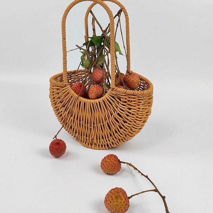 Women Elegant braided rattan basket with double handle Bowlift