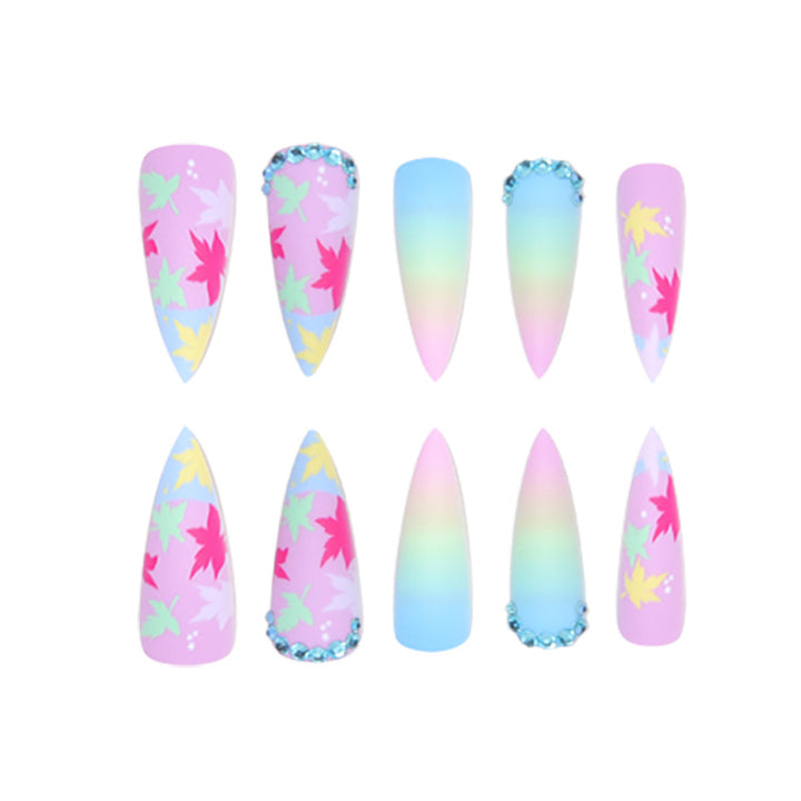 Floral Leaf-Designed Stiletto Press-On Nails Bowlift