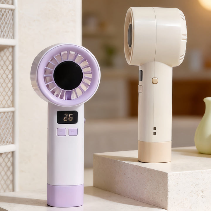 Women's Portable Hand Fan with Digital Temperature Display Bowlift