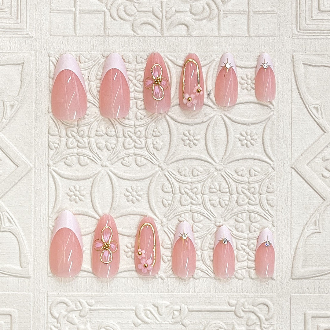 Elegant Press-On Nail Art Set with Floral Accents Bowlift