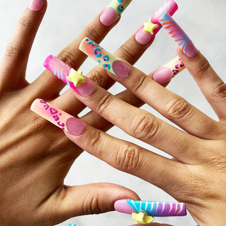 Artistic Press-On Nails with Vibrant Patterns Bowlift