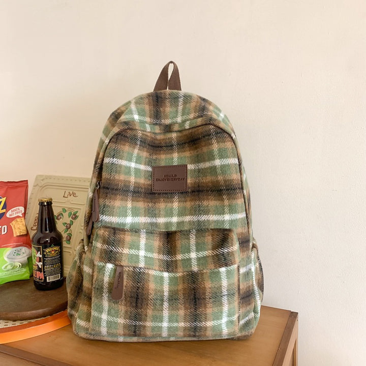 Cozy Plaid Patterned School Backpack Bowlift