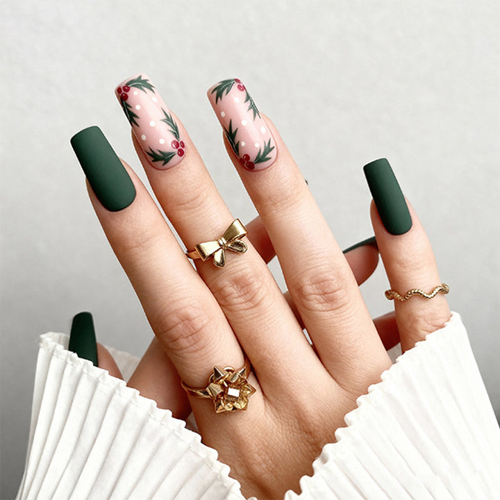 Acrylic nail set with festive Christmas design and elegant 3D embellishments Bowlift