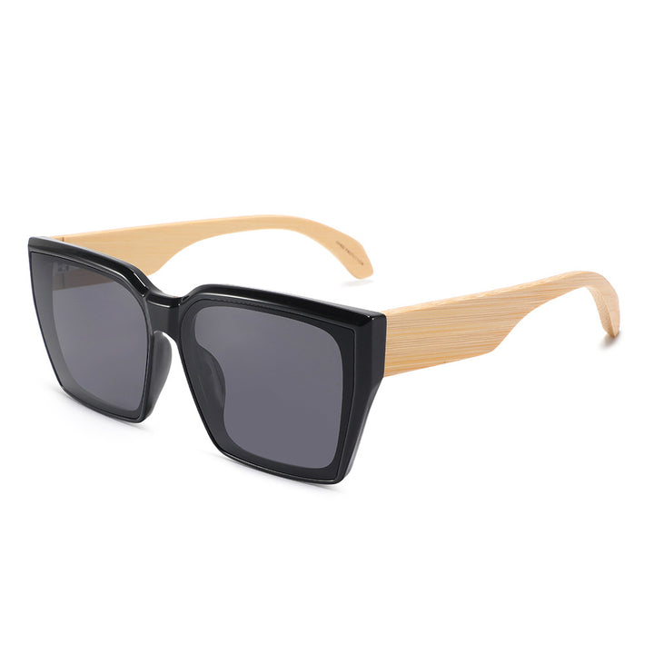 Rimless oversized cat eye polarized sunglasses with wood-effect temples Bowlift
