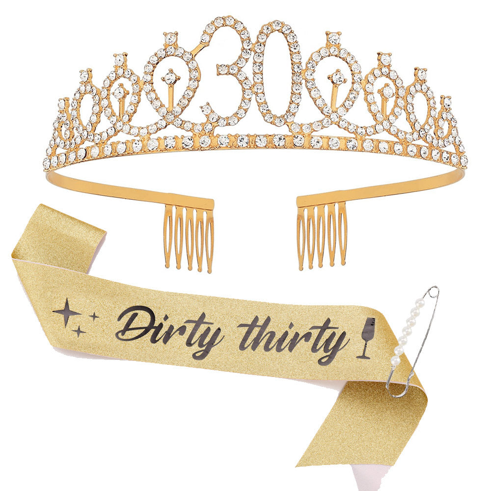 Women Crystal-Embellished Birthday Crown with Personalized Sash Bowlift