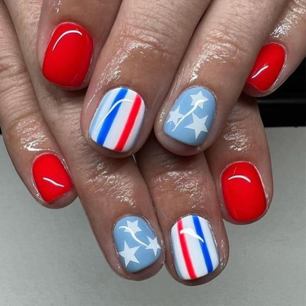 Creative Nail Design Set with Star and Stripe Motifs Bowlift
