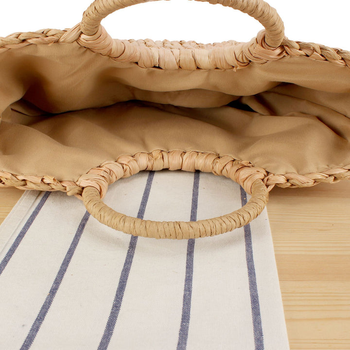 Handbag Made of Braided Natural Material with Elegant Round Handle Bowlift