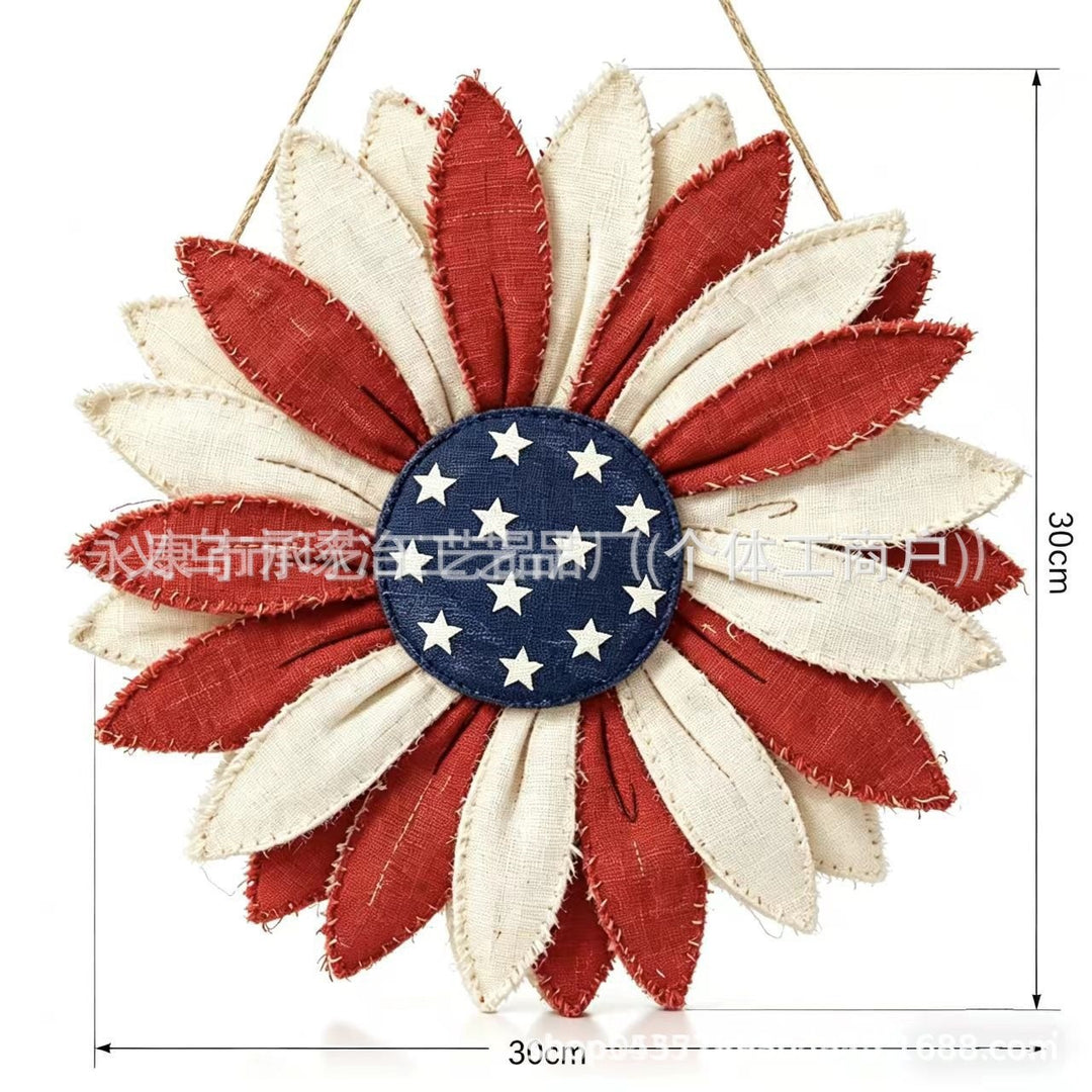 Unisex decorative country house door wreath with overlapping wooden stars and multiple ribbon bows Bowlift
