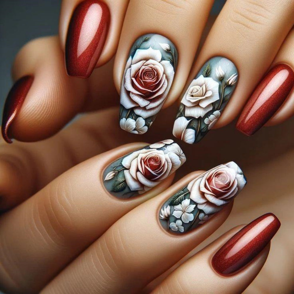 Artificial nails with romantic rose pattern Bowlift