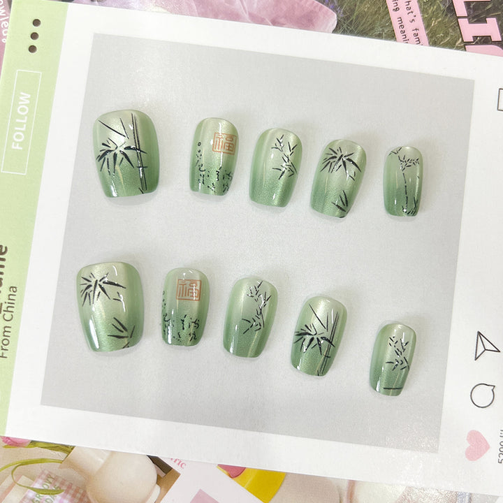 Artistic nail tips with bamboo motif Bowlift